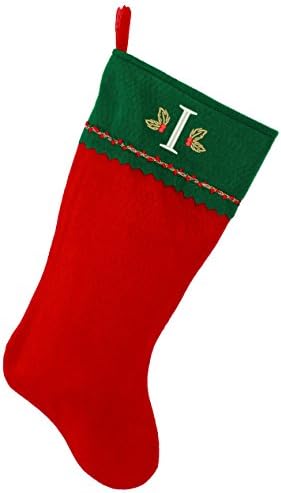 Monogramirani me vezeni početni božićni čarapa, zeleni i crveni filc, inicijalno i