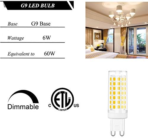 SumVibe G9 LED sijalica, 6W G9 LED sijalica sa mogućnošću zatamnjivanja, G9 halogena sijalica 60 W ekvivalent,