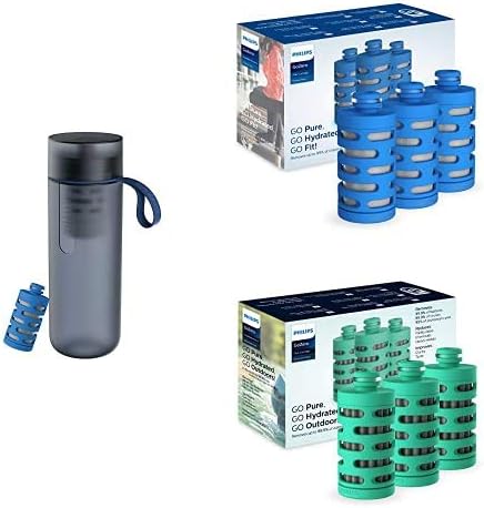 Philips Gozero aktivna boca sa tri avanturistička filtera i četiri fitnes filtere, filtriranje boce za vodu, stisnite sportsku bocu, BPA, 20oz, plavi