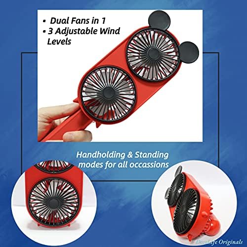 DecoLife slatki miš Mini ventilator, prijenosni USB punjivi ručni lični ventilator, dvostruki ventilator