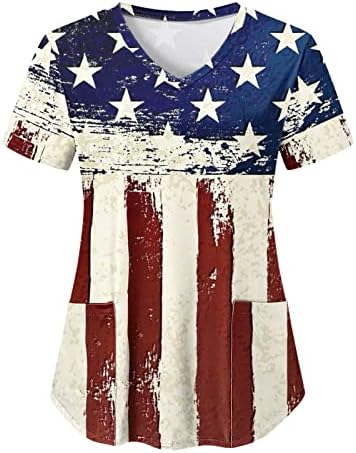 4. jula majica sa zastavom SAD za žene kratki rukav V vrat košulja sa 2 džepa bluze praznični ljetni Casual