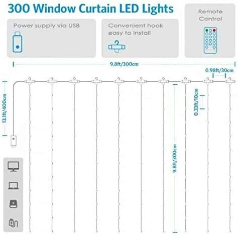 E-univerzalni LED zavjese svjetla 300 LED Wirh 4 Muzika & amp; 8 načina rasvjeta daljinsko upravljanje Fairy