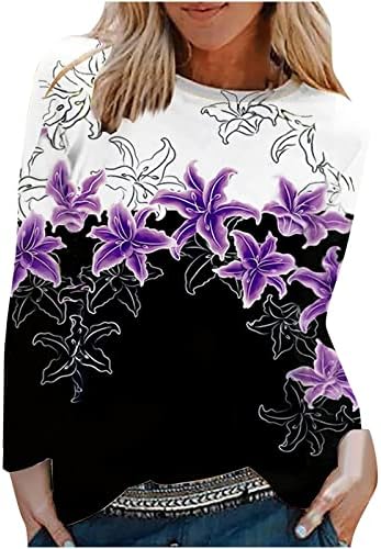Ženski casual okrugli vrat s dugim rukavima cvjetni ispisani labavi bluze vrhovi labavih bluza