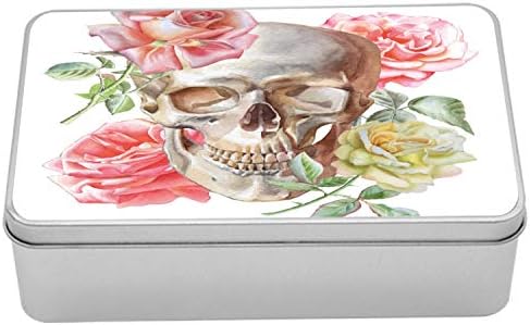 Metalna kutija za akesonne ruža, tenderska cvjetanja s rukom nacrtanom stilu akvarel lubanje meksički gotički,