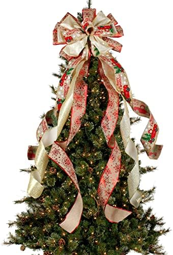 Božićna stabla luk, 44 × 13 blistavi crveni veliki lukovi za božićne ukrase drvca, božićne snježne pahuljice