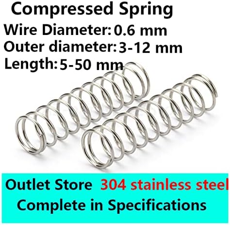 Ahegas Springs 304 Kompresija nehrđajućeg čelika Proječni žica 0,6 mm, vanjski promjer 3-12mm Kompresijska