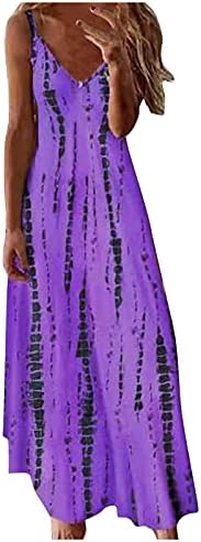 ADHOWBEW Maxi haljina za žene Casual Loose Fit V izrez slip Dress Fashion Tye Dye Flowy Plus Size ljetna