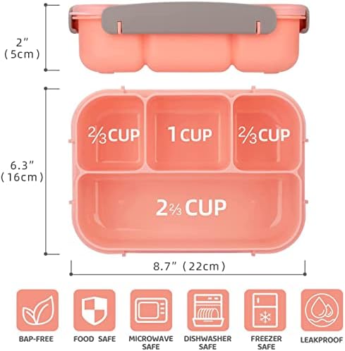 Aiyoo Bento kutija za ručak za ručak za ručak za odrasle, čudesni spremnik za punjenje 4 pretinca, 1300ml