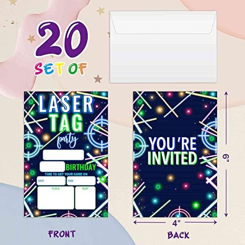Axamdam Laser TAG pozivnice za rođendane, Neon Glow Strane pozivnice za dječje dječake i djevojke, 20 karata