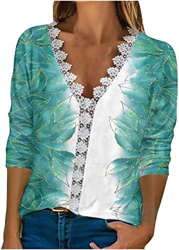 Ženski cvjetni Print modni V izrez čipkasti Trim seksi izrez Dugi rukav majica Top ženska majica