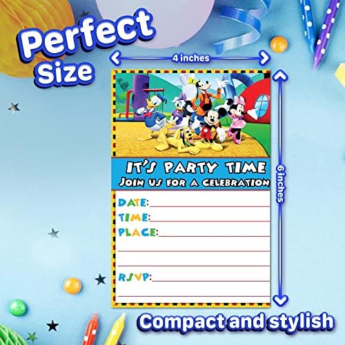 20x Mickey Mouse Rođendan i koverte - popunite pozivnice za zabavu za djecu, 6x4 inča, razgledni stil