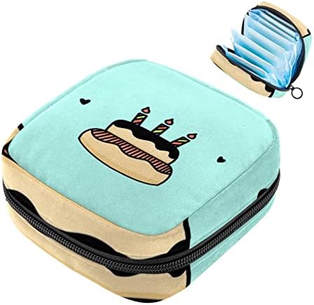 ORYUEKAN torba za odlaganje higijenskih uložaka, prenosive torbe za menstrualne jastučiće za višekratnu upotrebu, torbica za odlaganje tampona za žene djevojke, rođendanska torta crtani film Lovely
