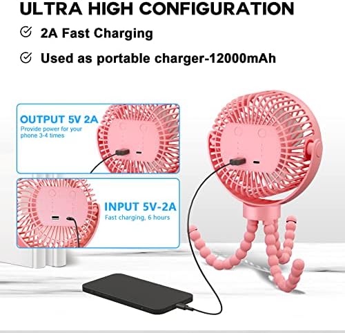 Prijenosni ventilator, ventilator za kolica 60hrs 12000mah ventilatori na baterije USB punjivi mali ventilator