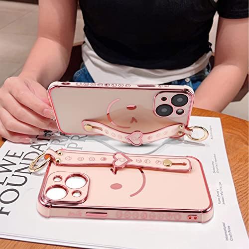 Aitipy iPhone 13 slučaj sa ljubavnim srcem Loopy Strap Stand, slatka luksuzna Bling Glitter Plating Smiley