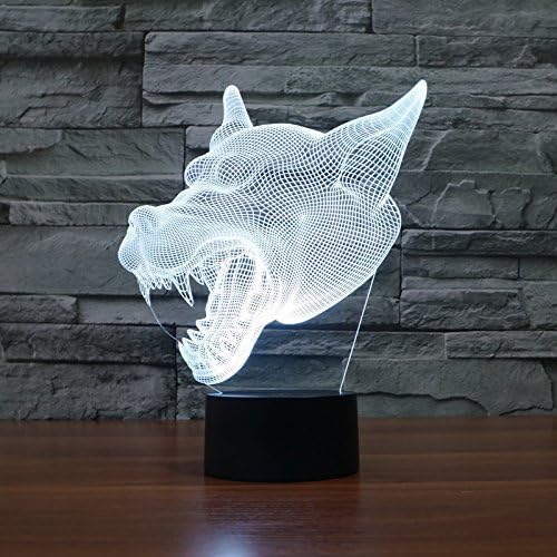 3D Wild Wolf Night Light Animal USB dodirni prekidač Dekor stolni stol optički iluzijski svjetiljke 7 Svjetla