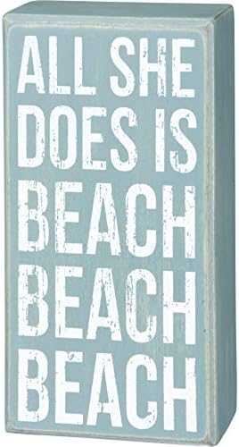 Primitivi Kathy 30812 nadahnuta Blue Box znak, 4 x 7,5 inča, plaža na plaži