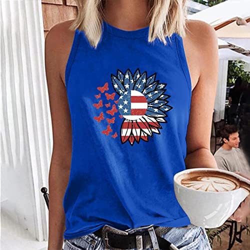 Vrhovi rezervoara za suncokret za žene Patriotska grafička majica 4. jula Ljetni rukavac bez rukava TEE