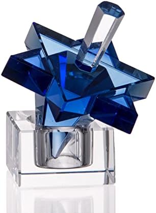 Kvaliteta Judaica Dekorativni kristalni prikaz Dreidel sa postoljem, zvijezda Davida - plava