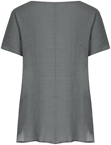 Ženska lanena pamučna bluza kratki rukav 2023 posada vrat brod vrat grafički Print cvjetna Casual bluza