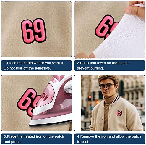 Obokata Glačalo na zakrpu, broj 69 zakrpe, ružičasti izvezeni znački šivati ​​grb Applique DIY dodaci za