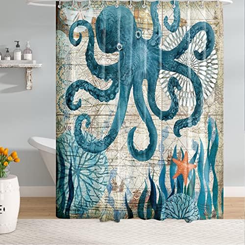 Bivinar hobotnica za zavjese za tuširanje 72 x 72 inča, zavjesa za tuširanje okeana za dekor kupaonice,