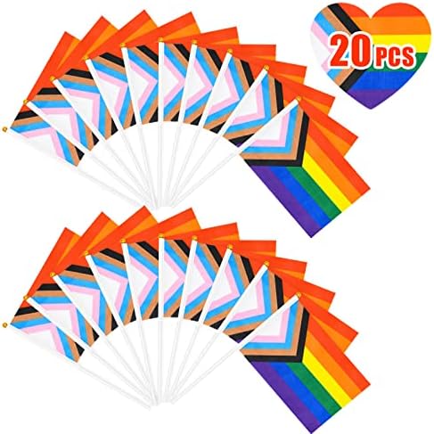 20 paket mali napredak ponos Zastava štap 5 x 8 - ručni napredak ponos zastave 21 x 14 cm, Mini LGBTQ Rainbow