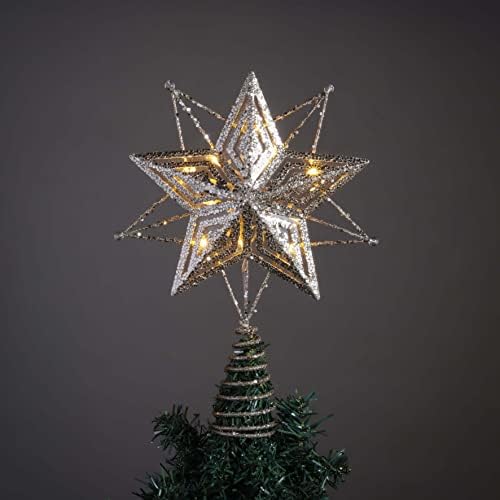 Dekoracije za božićne drvce, 11 inča / 28cm Prethileta elegantna bijela i zlatna metalna zvijezda sa 10