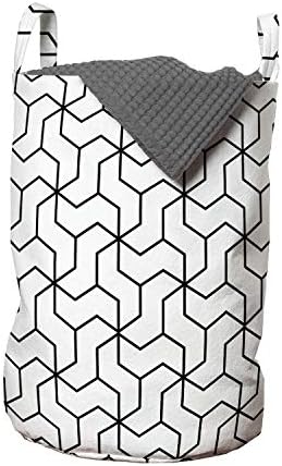 Ambesonne crno-bijela torba za veš, geometrijski raspored sa monohromatskim dizajnerskim linijama i optičkom