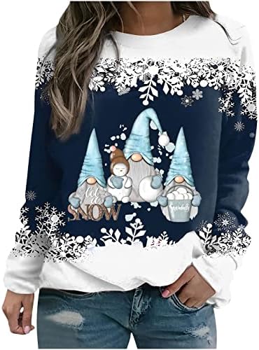 Nokmopo božićne dukseve za žene snjegović print božićni modni casual labavi okrugli vratni pulover dugih