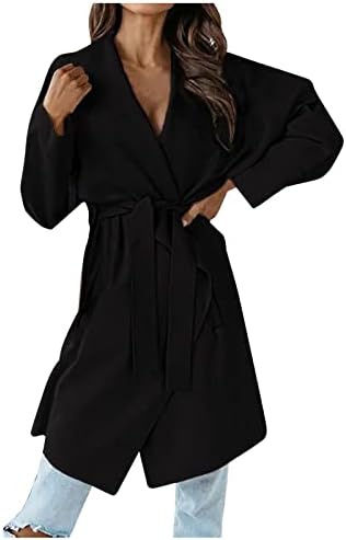 Cokuera ženska modna kauzalna jakna od punog boja sa džepom klasična tanka fit dugih rukava za remen kaputa