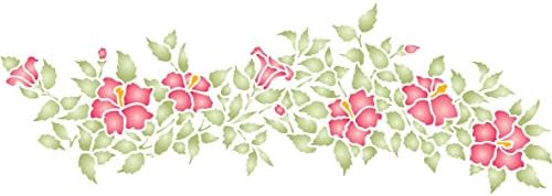 HIBISCUS šablon, 21,5 x 7,5 inča - Klasični hybiscus cvjetni obrubni šabloni za lakiranje predloška