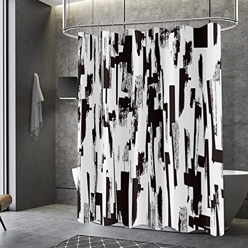 Gcirec Crno-bijelo tuš zavjesa, apstraktna umjetnost sa četkicama haos slika Ispis kupaonice zavjesa za