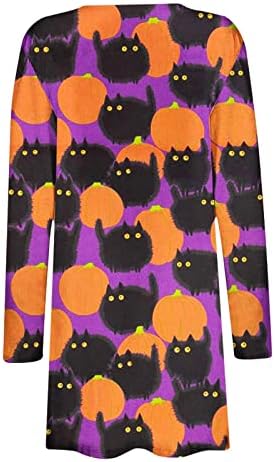 Žene otvoreni prednji kardigan Halloween Print dugih rukava Ležerna lagana majica Kimono Shawl Cat bluza vrhovi