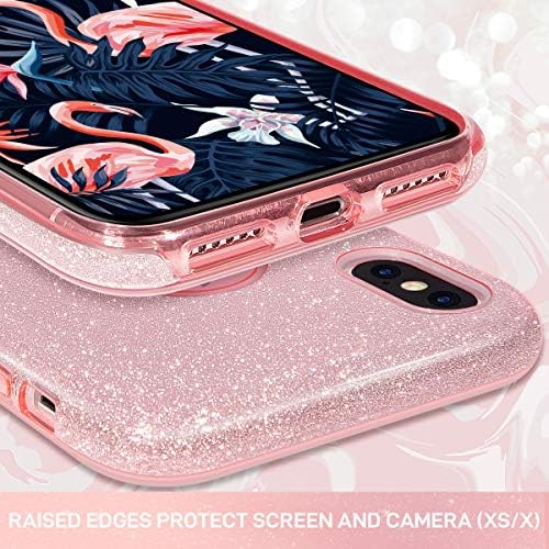MILPROX Glitter case za iPhone Xs iPhone X 5.8, Shiny Sparkle Bling, 3 slojna hibridna zaštitna meka futrola-Pink