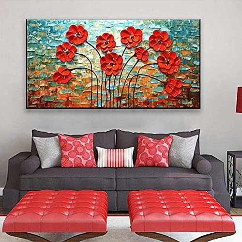 3d debelo ulje crveno cvijeće slika za kućni zid dekor ručno nacrtano ulje na platnu zid Art Poster za spavaću