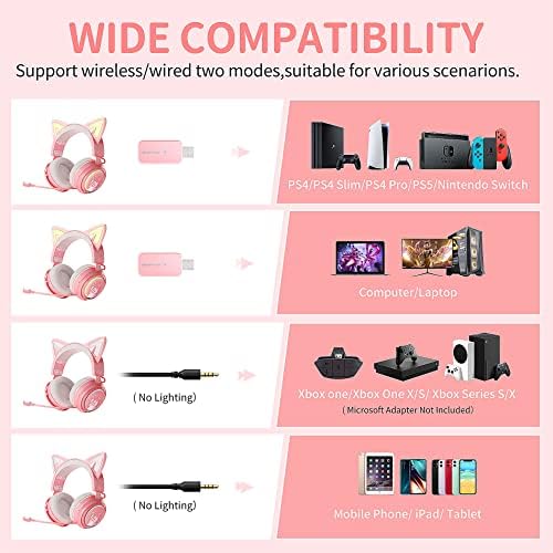 SOMIC Gs510 cat ear Headset Wireless Gaming Headset za PS5/ PS4/ PC, Pink Headset 2.4 G sa uvlačivim mikrofonom,